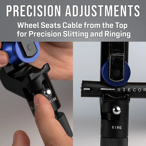 Cable Saber Workhorse Mid Span Armored Cable Slit And Ring Tool showing precision adjustments and cable wheel seating.