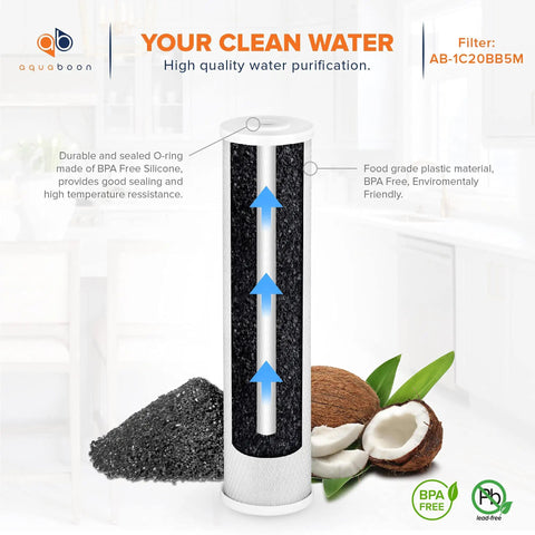 4.5 X 20 Inch Carbon Block Filter Cartridge, 5 Micron Coconut Shell CTO, Whole House Well Water Filtration cross-section view