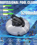 Cordless Robotic Pool Cleaner With 120 Minute Run Time Auto Vacuum for flat pools, shown on pool floor with debris and leaves.