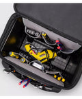Interior view of Rolling Toolbox Chest With Heavy Duty Metal Latch On Wheels Portable Tool Organizer And Storage Case showing tools inside