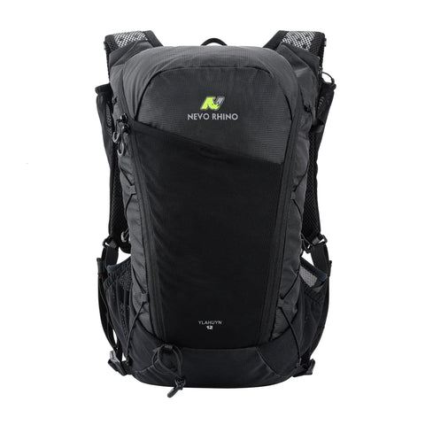 Front view of Lightweight Hydration Backpack For Runners With 12L Capacity, Breathable Mesh Back Panel, Two 500ml Soft Flasks