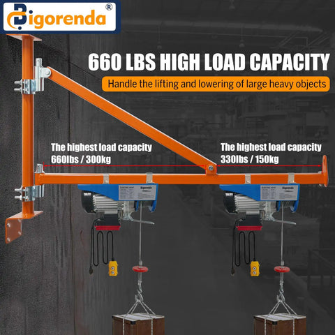 Heavy Duty Wall Mount Jib Crane With 660 Lb Capacity And 121 Cm Reach All Steel Construction Electric Hoist Holder