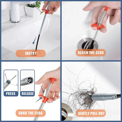 Using Pro Grade Long Reach Drain Clog Remover Kit With 35.5 Inch Auger And 25 Inch Hair Snake in a bathroom sink