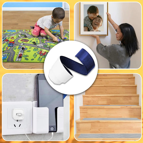 One Inch Wide Navy Hook And Loop Self Adhesive Tape Heavy Duty Blue Fastener Strips Tough As Nails displayed with various uses.