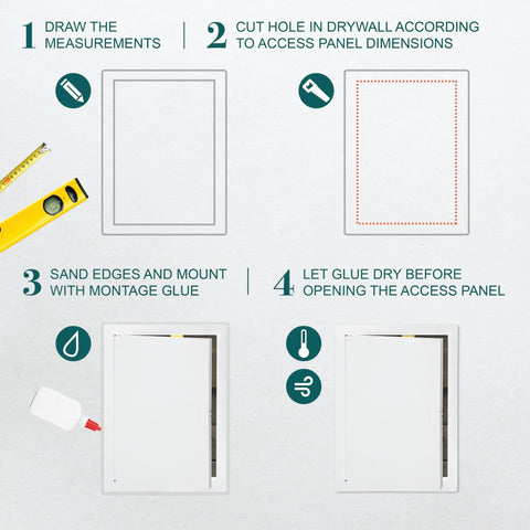 Installation guide for 10 X 14 Inch White Steel Drywall Access Panel With Slick 145 Degree Swing Door Hidden Wire Cover.
