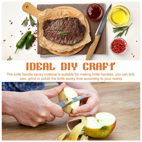 Slicing an apple with a knife, steak on parchment, highlighting DIY with G10 Spacer Sheets Set For Knife Scales.