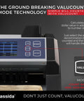 Heavy Duty Business Money Counter With Top Loading Cash Handling Machine Featuring Quick Batch Mode And Slick Counterfeit Detection For Hustle Ready Operations And Zero Hassle Retail Accounting, close-up of control panel showing ValuCount technology.