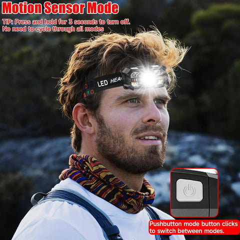 Rechargeable 6 Pack Headlamp Set With 3000 Lumens Ultra Bright LED Headlight With White And Red Light Motion Sensor 5 Plus 5 Modes