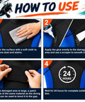 Instructions for using 120 Gram Flexible Wetsuit Repair Adhesive Wader Patch Kit to mend tears in diving suits.