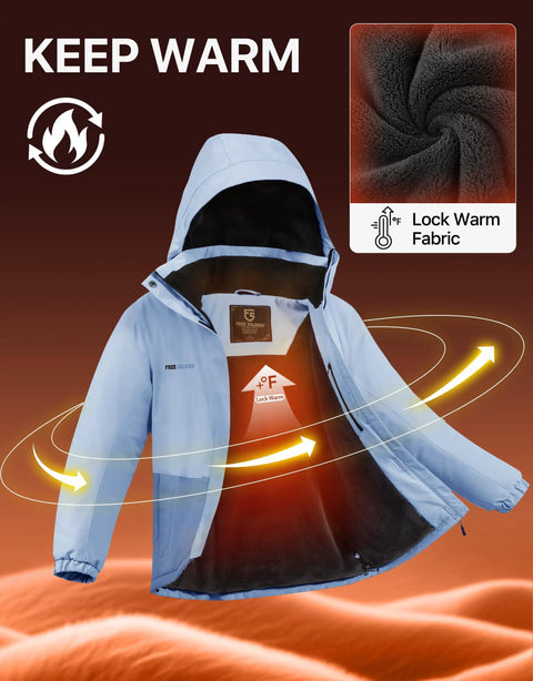 Women's Waterproof Ski Jacket With Fleece Lining, Built For Cold Weather, Triple Layer Insulation Snow Coat, Windproof Hooded Rain Jacket, Blue Large, Snow Day Ready Winter Gear - showcasing interior fleece and thermal features.