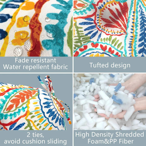 All Weather Tufted Wicker Chair Cushions Set Of 2 For Outdoor Patio Or Indoor Use, 19 Inch By 19 Inch By 4 Inch, fabric and filling