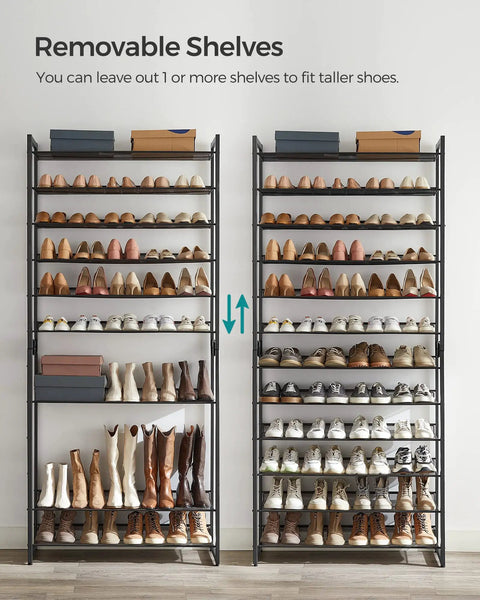 Built Tough Metal Shoe Rack With Adjustable Angled Or Flat Shelves Stackable 12 Tier Organizer Holds 60 Pairs Game Changer For Cluttered Entryways And Packed Garages Matte Black