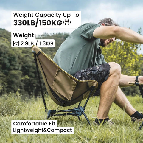 Person seated on Tigerblade Camping Chair Lightweight Folding Backpacking Chair for Hiking Ultralight Portable with 330 lb capacity
