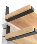10 Inch Shelf Brackets 6 Pack Heavy Duty Industrial Floating Shelf Support For DIY Wall Shelves Black Powder Coated Rust Resistant Fit 9.25 Inch Lumber 1.5 Inch Thick Includes 6 Brackets installed on wall with wooden shelves.