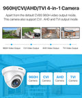 1080p Dome Security Camera, Hybrid 4 In 1 HD-CVI/TVI/AHD/960H, 2MP with multiple video outputs and outdoor view