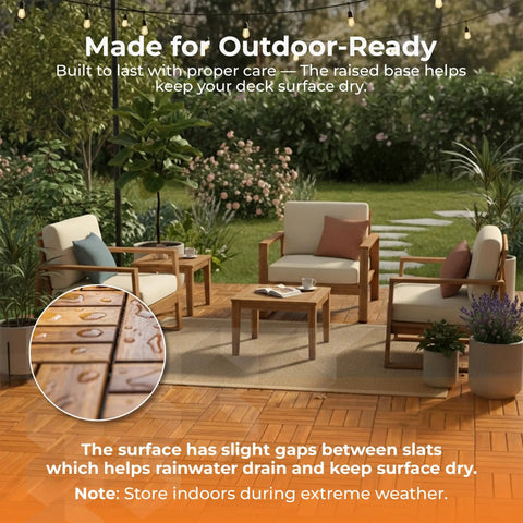 Durable Acacia Hardwood Interlocking Deck Tiles For Patios And Walkways Snap Together No Tools Required Raised Base Drainage