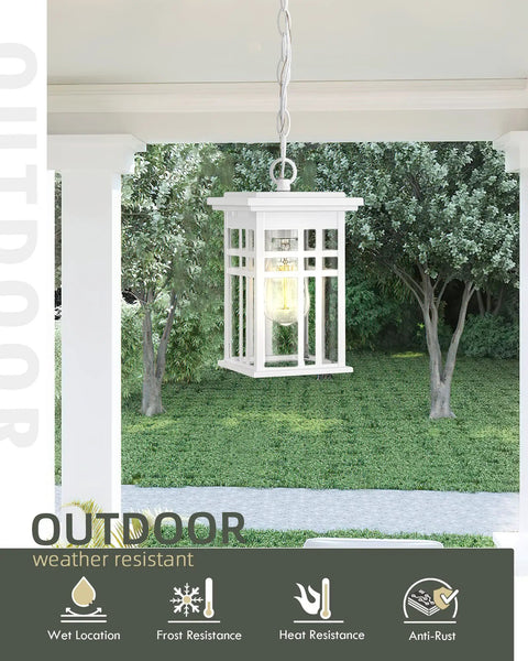 Porch Sidekick Outdoor Pendant Light For Porch And Gazebo Weatherproof Hanging Chandelier With Clear Glass Shade White Finish UL Listed
