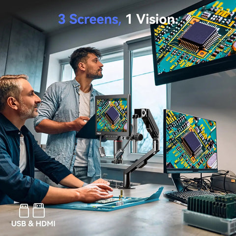 3D Digital Microscope For Soldering With Magnetic Dual Lens, 360 Degree Side Viewing, 7 Inch IPS Screen, 3K Resolution, HDMI And USB Output, Gooseneck Light, Repair Mat, 16GB Built In Memory, Pro Grade Tool For PCB Repair And Jewelry Inspection on PCB