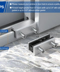 8 sets sliding window locks with aluminum security door window stoppers, adjustable and child-proof for home safety, showing installation tips.