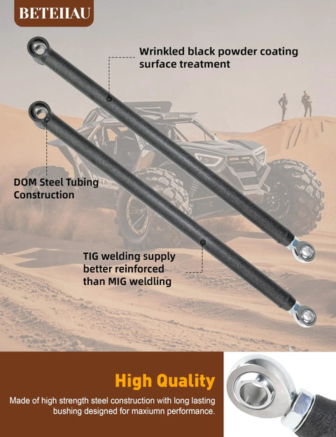 High Clearance Boxed Rear Radius Arms Kit for 2014 and Up RZR XP 1000 and XP 4 1000, Beefy Heavy Duty Adjustable Heim Joint Rear Radius Rods, Bolt On Steel Suspension Upgrade, Wrinkle Black Finish, pair