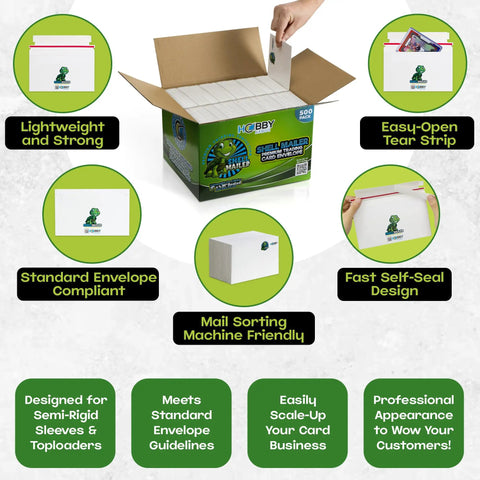 500 Pack Shell Mailer Trading Card Envelopes 7 By 4.35 Inch Lightweight Card Mailers features and design overview.