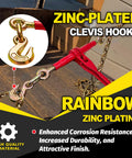 Heavy Duty Ratchet Chain Binder Three Eighths To One Half Inch With Clevis Hooks, 9,200 Lbs Working Load, Two Pack shown with zinc plating