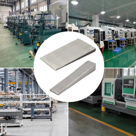 Six Pack Of Steel Flange Wedges With Beveled Right Angle Shims For Welding Machines And Lathes, metal wedges in workshop