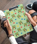 Kawaii Print Acrylic Clipboard For Workday Vibes, Thick Clear Clipboard Fits Letter Size Papers, Hanging Hole Office Supply For Home Office, School, And Warehouse Use, Durable Desk Accessory; green frog print