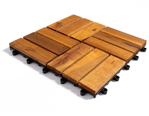 Acacia Wood Interlocking Deck Tiles 12x12 Inch Pack Of 9 For Indoor And Outdoor Use Waterproof All Weather Flooring Great For Patio Garden Balconies DIY Easy Install No Tools Needed Durable Hardwood Tiles