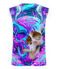 Men 3D Cyber Mechanical Skull Graphic Tank Top featuring vibrant skull print, sleeveless design, great for workouts.