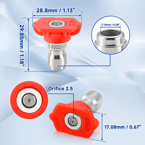 Close-up of orange nozzle from Pressure Washer Nozzle Tips Kit Seven Pack With One Quarter Inch Quick Connect For Power Washers