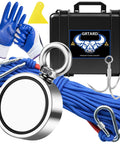 1000 Lbs Neodymium Magnet Fishing Kit With Case, double sided magnets, gloves, 65-foot rope, carabiner, grappling hook