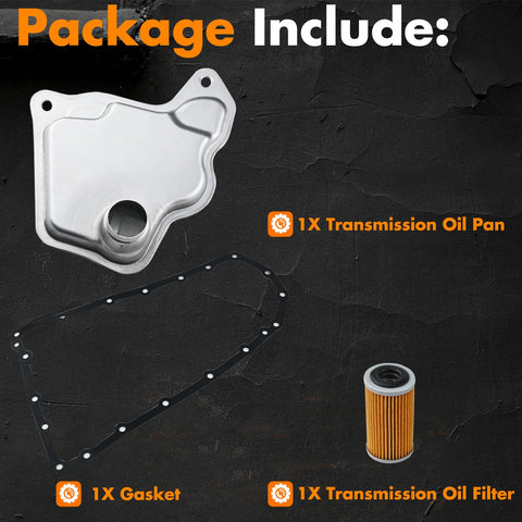Go-To CVT Transmission Filter And Oil Pan Gasket Kit 31728-29X0D with oil pan, gasket, and filter for Nissan models.