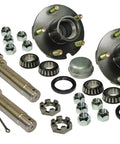 Pair Of 4-1/2 Inch 5-Bolt Hub Assembly With 1-1/16 Inch Straight Spindles And Pre-Installed Bearings, Castle Nuts And Cotter Pins
