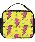 Lightning Bolt Insulated Lunch Bag Yellow Portable Cooler With Shoulder Straps For Office Travel School And Everyday Meals All Day Durable Polyester Large Main Compartment Plus Side Mesh Pockets Keeps Meals Fresh. front view