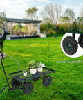 Heavy Duty Metal Deck Garden Cart With 10 Inch Air Tires For Farm Yard And Cargo Large 34 Inch By 18 Inch Utility Wagon With 176 Lb Capacity Great For Dirt Rocks Wood Boxes And More Green in lawn