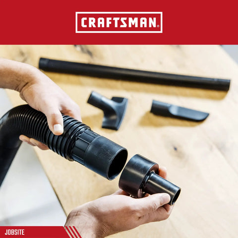 Hands connecting 2.5 Inch To 1.25 Inch Vacuum Hose Reducer Adapter For Wet Dry Vac And Shop Vac Accessories on a workbench.