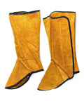 Leather Welding Hood Caps With Neck Drapes And Fireproof Shoe Covers for Welding Safety Boots, shown in detailed side view.