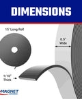 Roll N Cut Flexible Magnetic Tape Refill With Crazy Sticky Adhesive Backing One Sixteenth Inch Thick One Half Inch Wide Fifteen Foot Roll