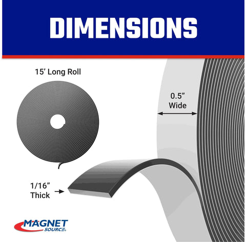 Roll N Cut Flexible Magnetic Tape Refill With Crazy Sticky Adhesive Backing One Sixteenth Inch Thick One Half Inch Wide Fifteen Foot Roll
