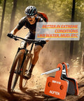 Mountain biker riding in extreme conditions; inset shows High Performance Semi Metallic Disc Brake Pads and Spring for Mountain Bike