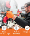Man using Built Tank Tough Heavy Duty 8 Mil Orange Nitrile Work Gloves Featuring A Diamond Textured Surface For Insane Grip And Maximum Puncture Protection In A Solid 50 Pack Perfect For Mechanics Who Want Real Deal Latex Free Gear Everyday to handle automotive suction cups.