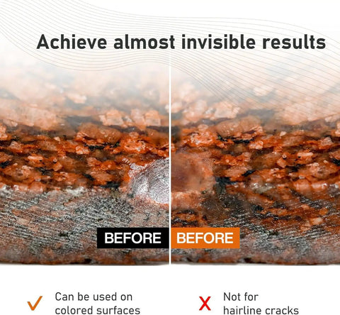 Clear Color Countertop Repair Kit For Granite Marble Quartz Porcelain Tile Ceramic Surfaces with polisher, before-and-after image