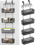 Rock Solid Over The Door Organizer With Four Roomy Metal Baskets And Adjustable Coat Hook For Bathroom Kitchen Pantry Closet Storage Rack.