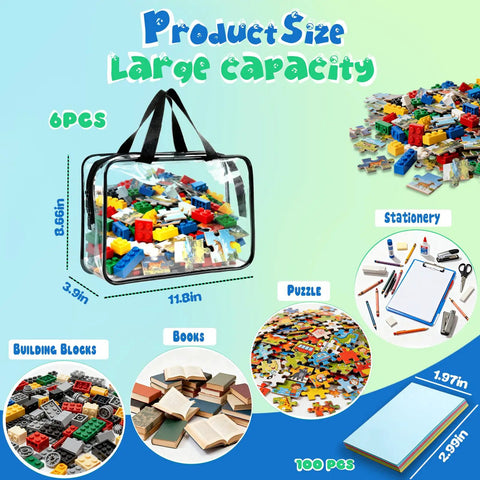 Six Pack Clear Toy Storage Bags With Double Zippers Waterproof PVC Space Saving Large Capacity Organizer Pouches For Travel