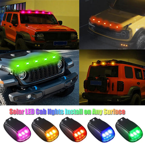 Wireless Solar Cab Lights For Truck Easy Install No Drill Roof Marker RGB LEDs