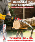 Man using 15 Inch Arc Edge Reciprocating Saw Blade Set For Fast Tree Pruning And Wood Cutting on a wooden log.