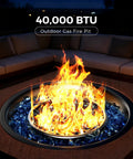 28 Inch Propane Fire Pit Table with 40,000 BTU Gas Fire Pit for Outdoor Patio, featuring blue fire glass rocks and flames