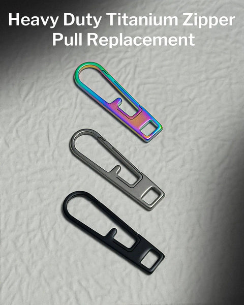Beefed Up Heavy Duty Titanium Zipper Pull Replacement Kit in various colors for jackets and bags.