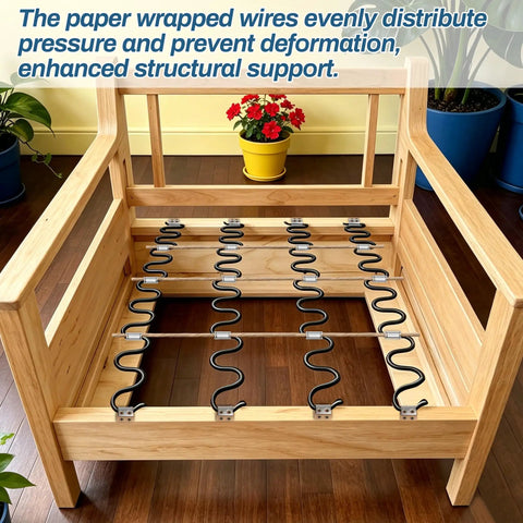 Heavy Duty Couch Spring Repair Kit To Patch Up Sagging Seats Fast All In One Upholstery Rebound Tool showing paper-wrapped wires and wooden frame.